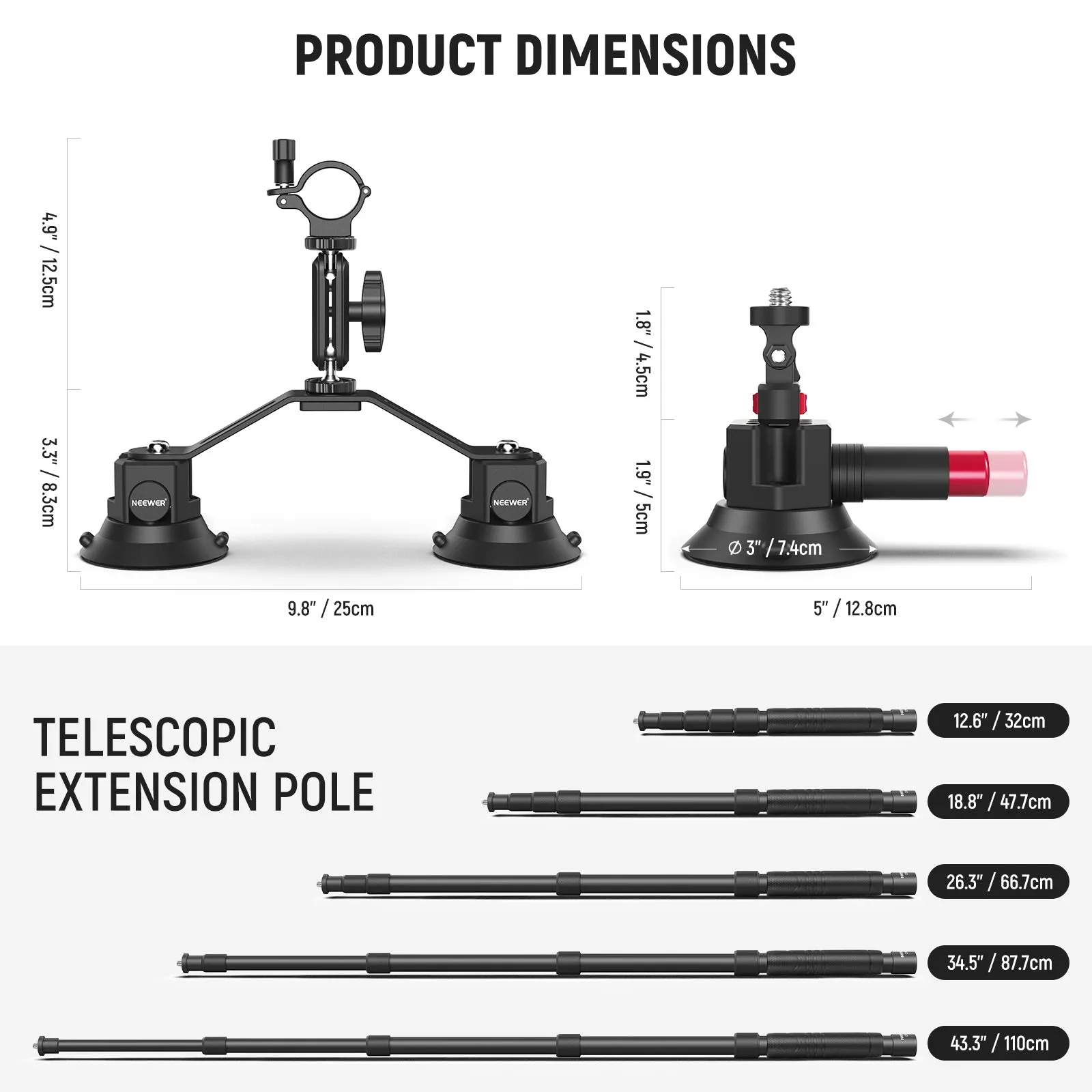 NEEWER CA065 Triple Suction Cup Car Mount