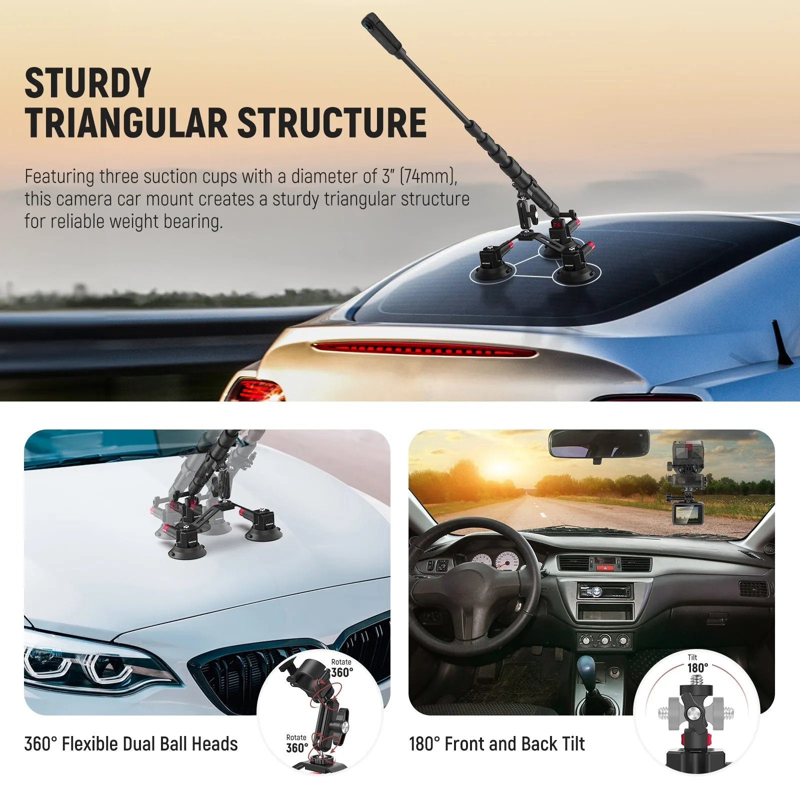 NEEWER CA065 Triple Suction Cup Car Mount