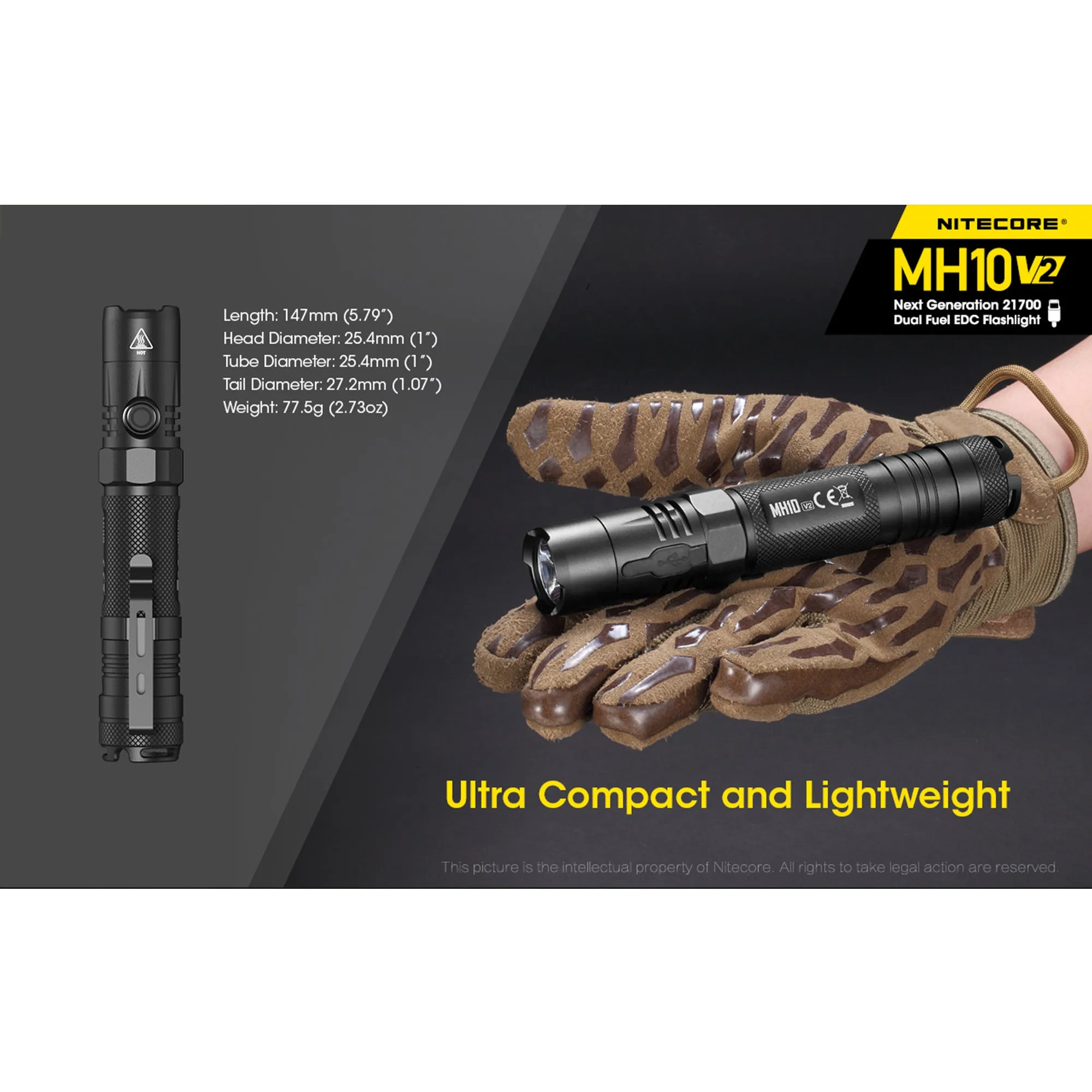 NITECORE MH10 v2 1200 Lumen USB-C Rechargeable Flashlight