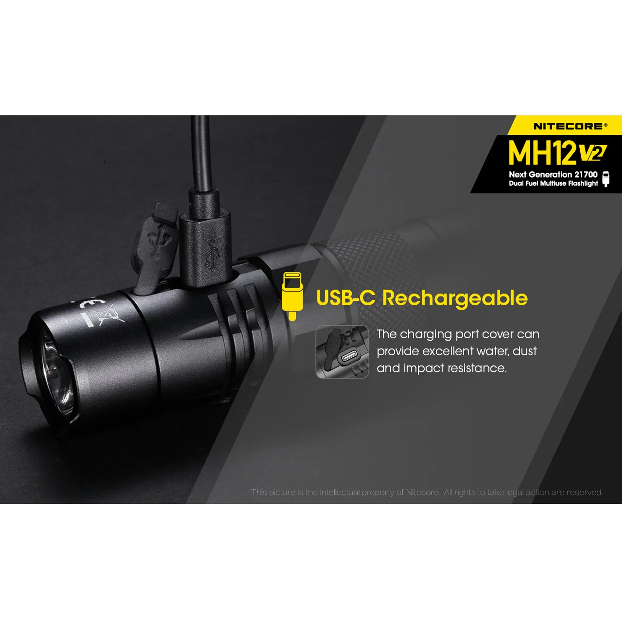 NITECORE MH12 v2 1200 Lumen USB-C Rechargeable Flashlight with 5000mAh Battery