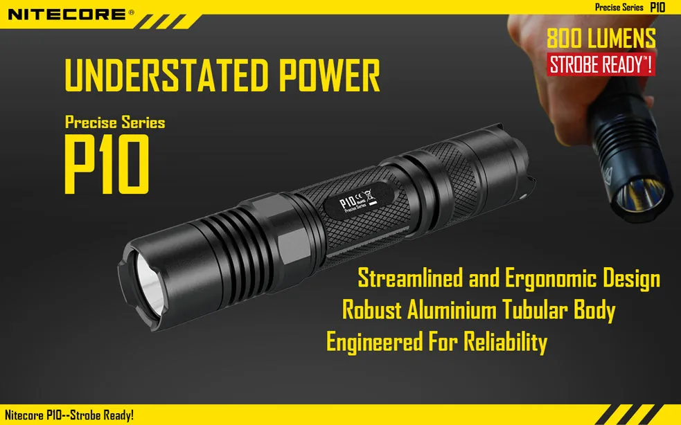 Nitecore P10 Precise Series 1 x 18650 / 2 x CR123A CREE XM-L2 T6 800 Lumen LED Flashlight