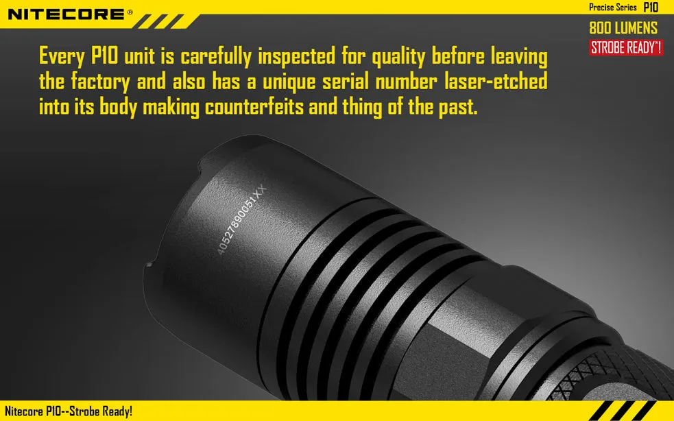 Nitecore P10 Precise Series 1 x 18650 / 2 x CR123A CREE XM-L2 T6 800 Lumen LED Flashlight