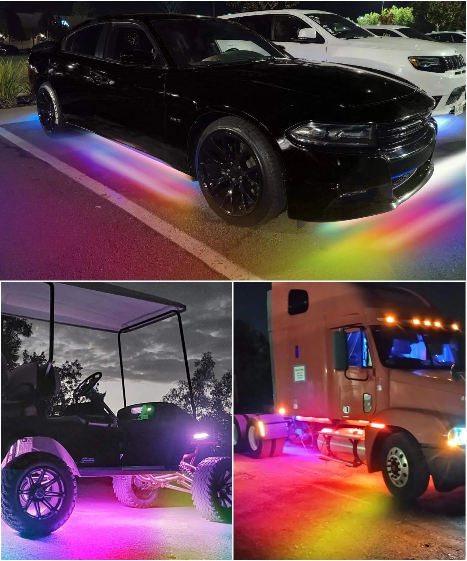 Partsam Car Underglow Neon Accent Strip Lights with Remote & APP Control Music Modes, Scene Options, Mic, DIY Remote Control Underbody Light Strips Adapter for Vehicle SUV Truck - 4 in 1