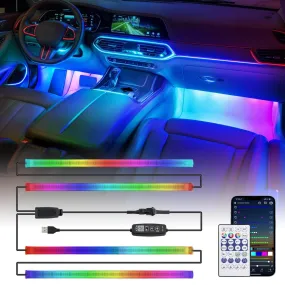 Partsam Smart RGB LED Car Interior Light Strips w/Remote & Voice Control Box, APP Control Music Modes, Scene Options, Mic, Under Dash Footwell Lights Kit w/USB Adapter for Vehicle SUV Truck - 4 in 1