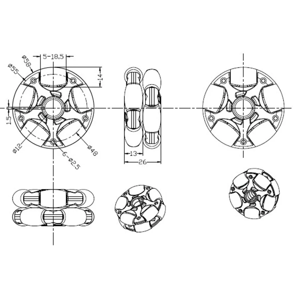 Plastic Omni Wheel For Arduino Servo Motor Kit DIY, Robot Tank RC Smart Car Toy 58mm, 360° Vehicle Mechanical Part