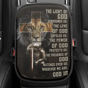 Prayer For Protection - Warrior Lion Of Judah Seat Box Cover, Bible Verse Car Center Console Cover, Scripture Interior Car Accessories