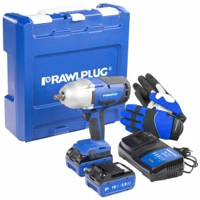 RAWLPLUG IMPACT WRENCH 2XBATTERY 5.0 AH CHARGER 65A WITH GLOVES IN CASE RAWR-PIW18-XL2