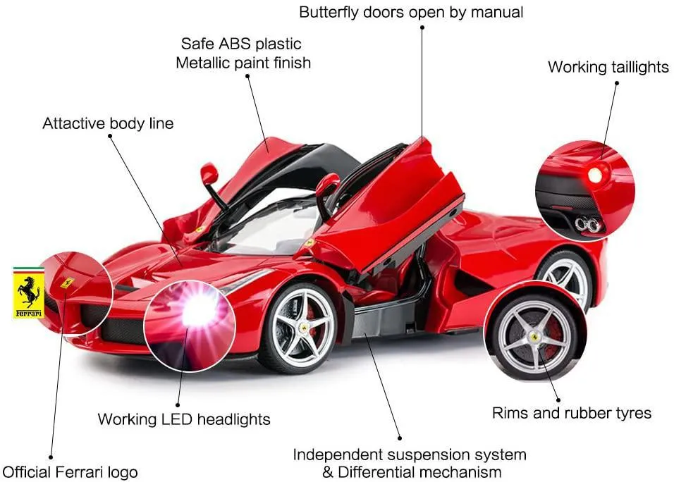 RC Car 1/14 Scale Ferrari LaFerrari Radio Remote Control R/C Toy Car Model Vehicle, Red