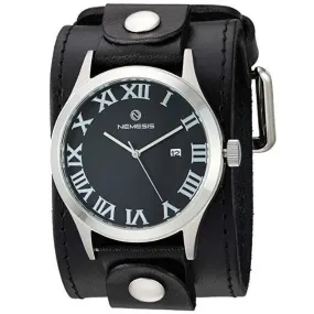 Roman DX Black Watch with Stitched Distressed Black Leather Wide Cuff