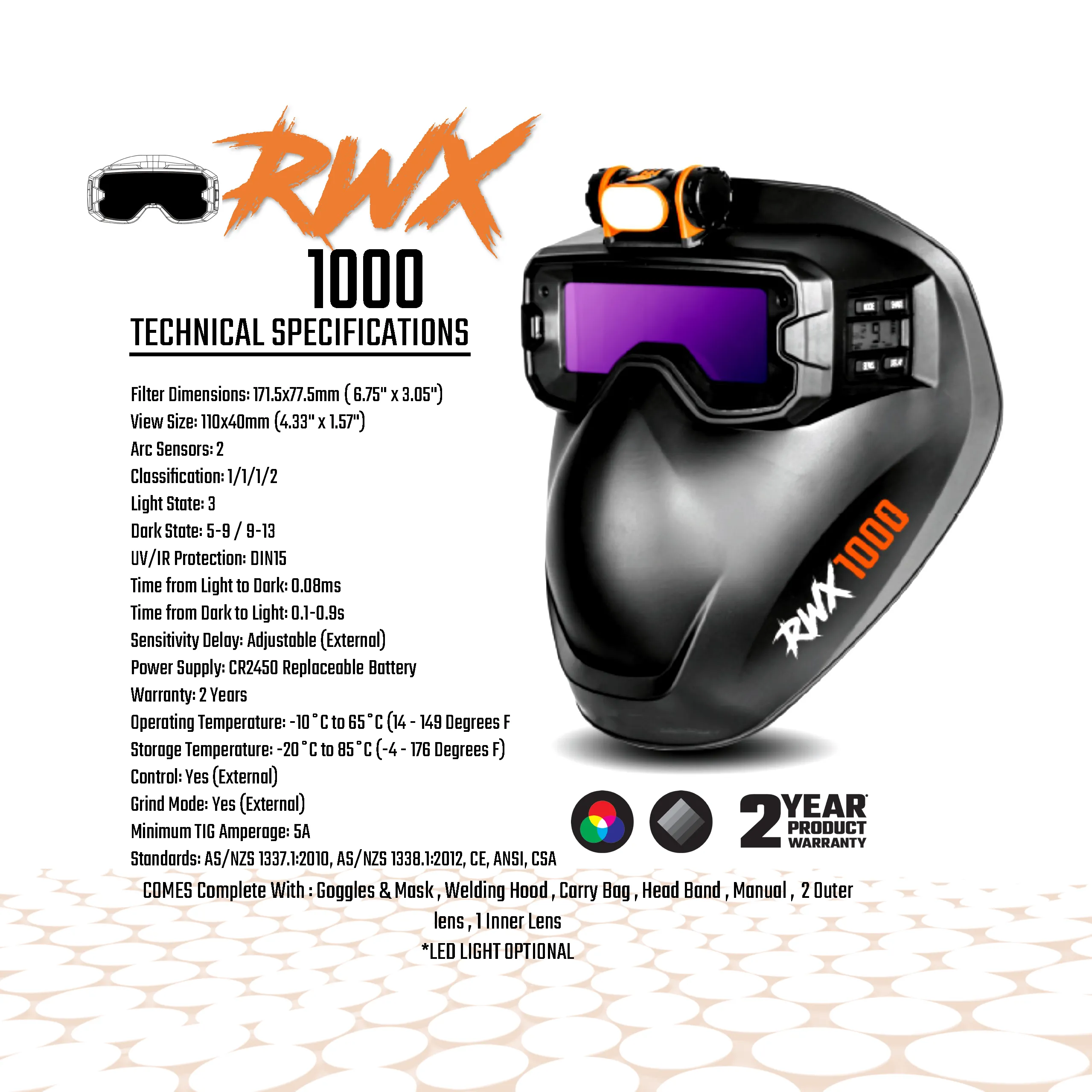 RW1000L Automatic Welding Goggles w/Light