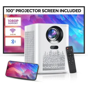 S8 Mini WiFi Projector With 100" Projector Screen Included| 5000 Lumens Portable Outdoor Movie Projector | 100" Screen Supported WiFi Bluetooth Mirroring for Phone