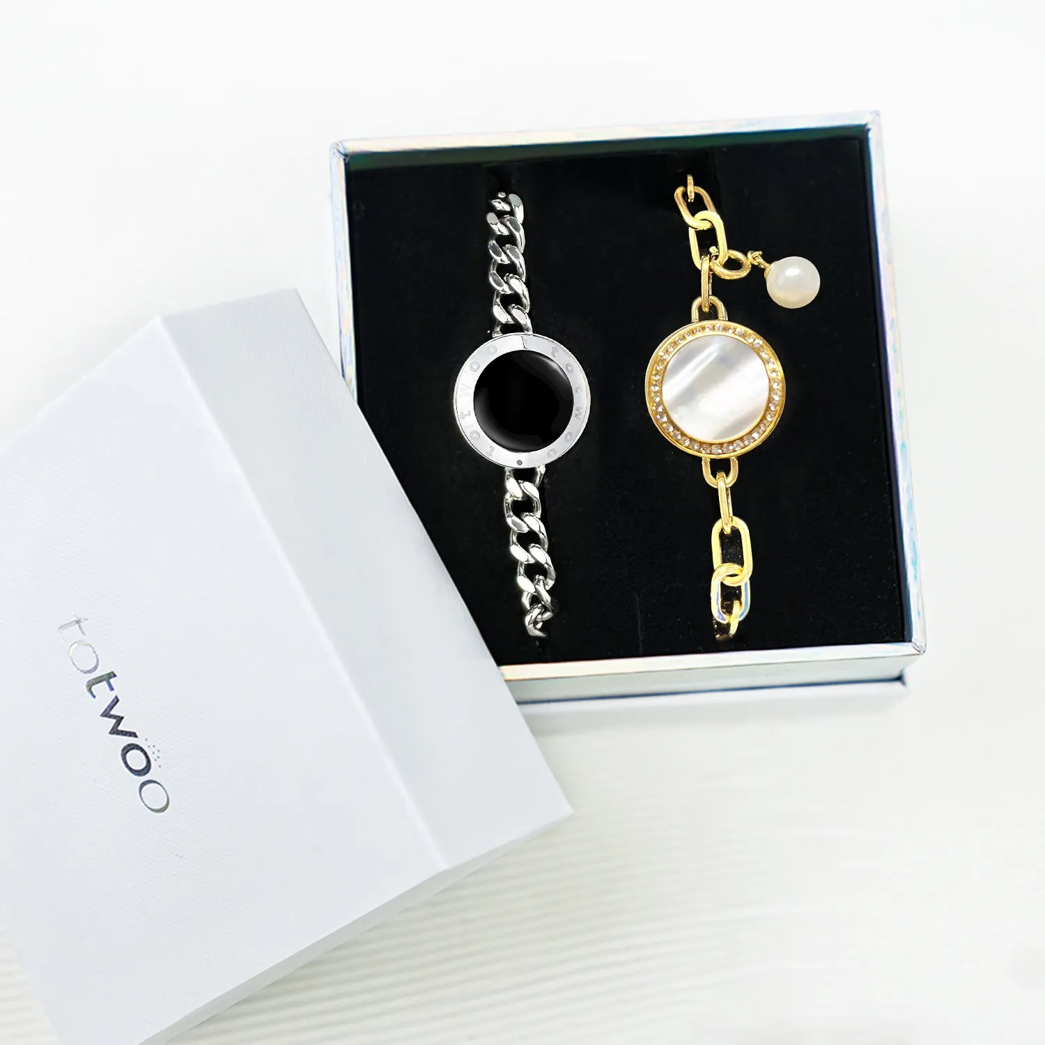 Soulmate 2.0 Touch  Bracelets Set(Silver Cuban Chain Gold Figaro Chain）