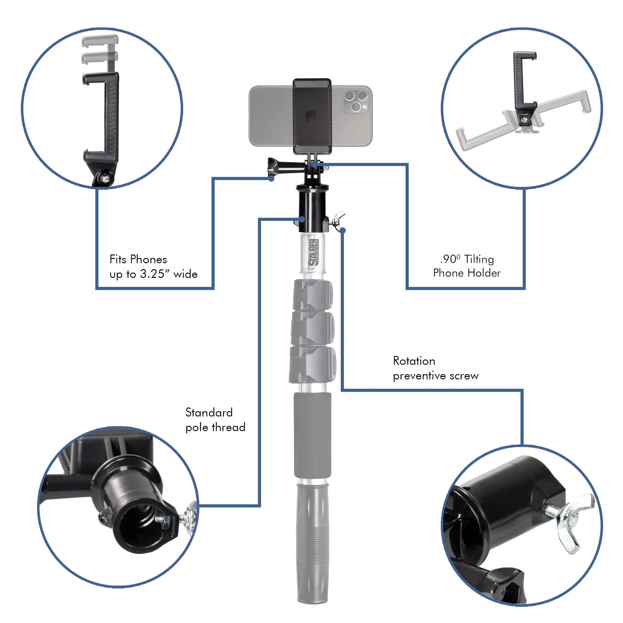 StauberBest Camera iPhone and Gopro Extension Pole Adaptor