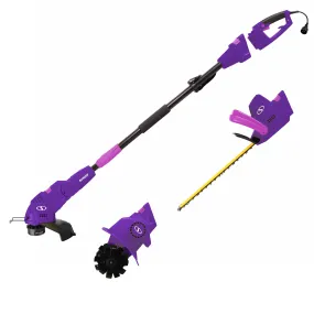 Sun Joe GTS4000E-PRP Electric Lawn Care System | Pole Hedge Trimmer | Grass Trimmer | Garden Tiller (Purple)