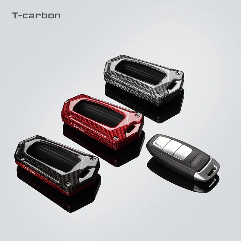 T-carbon genuine carbon fibre key cover and keychain Compatible for A6, A6L, A7, E-Tron, A8, Q8 2019-2022 smart key (TCarbon82)