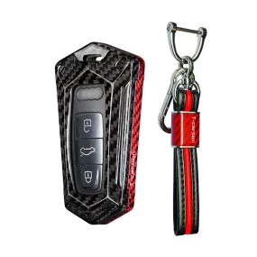 T-carbon genuine carbon fibre key cover and keychain Compatible for A6, A6L, A7, E-Tron, A8, Q8 2019-2022 smart key (TCarbon82)