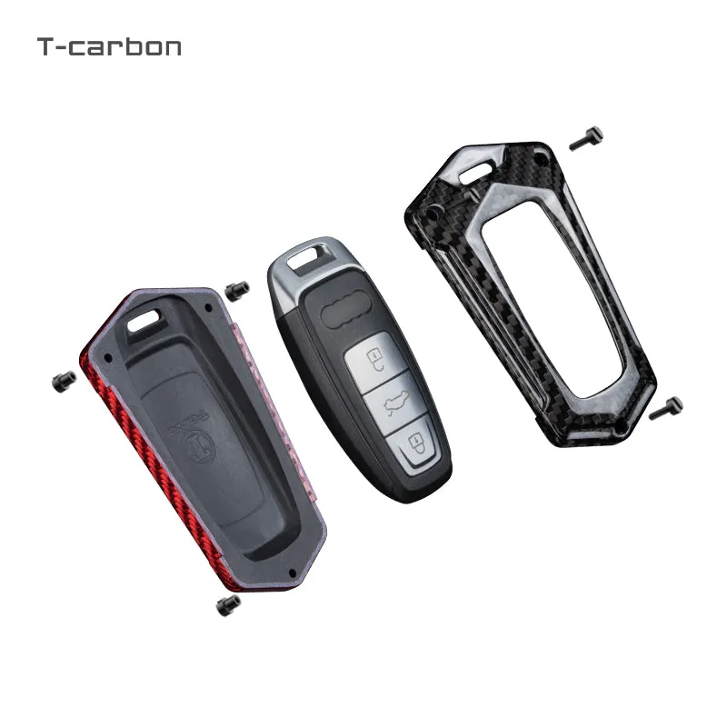 T-carbon genuine carbon fibre key cover and keychain Compatible for A6, A6L, A7, E-Tron, A8, Q8 2019-2022 smart key (TCarbon82)