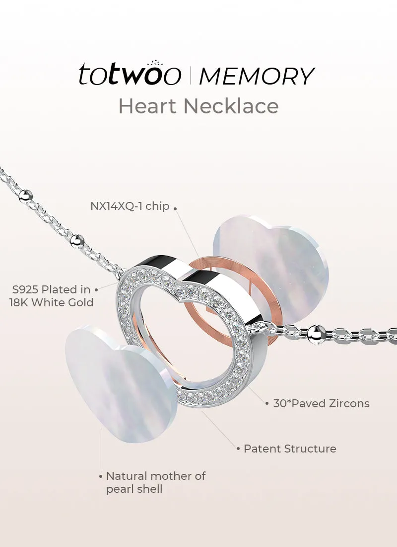 Totwoo Memory Necklace with Spacer Bead Chain(18K White Gold Plated Silver & Mother of Pearl)