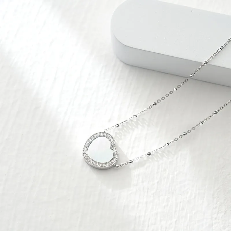 Totwoo Memory Necklace with Spacer Bead Chain(18K White Gold Plated Silver & Mother of Pearl)