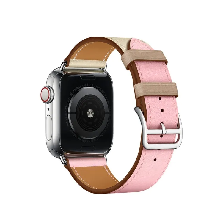 Two Color Single Loop Leather Wrist Strap Watch Band for Apple Watch Series 3 & 2 & 1 38mm, Color:Cherry Pink Pink White Ceramic Clay