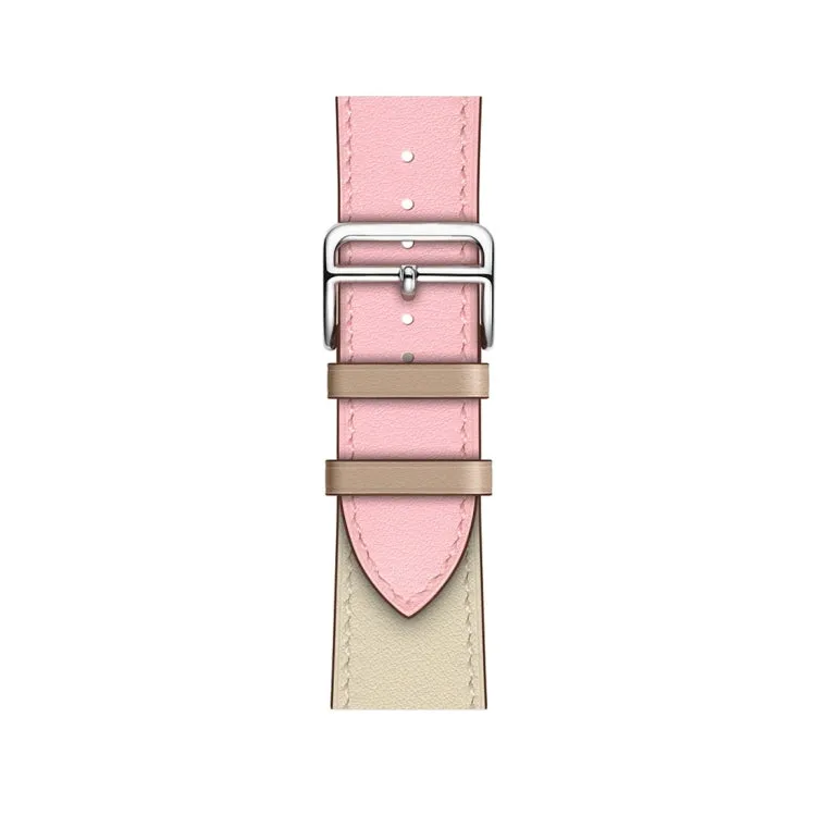 Two Color Single Loop Leather Wrist Strap Watch Band for Apple Watch Series 3 & 2 & 1 38mm, Color:Cherry Pink Pink White Ceramic Clay