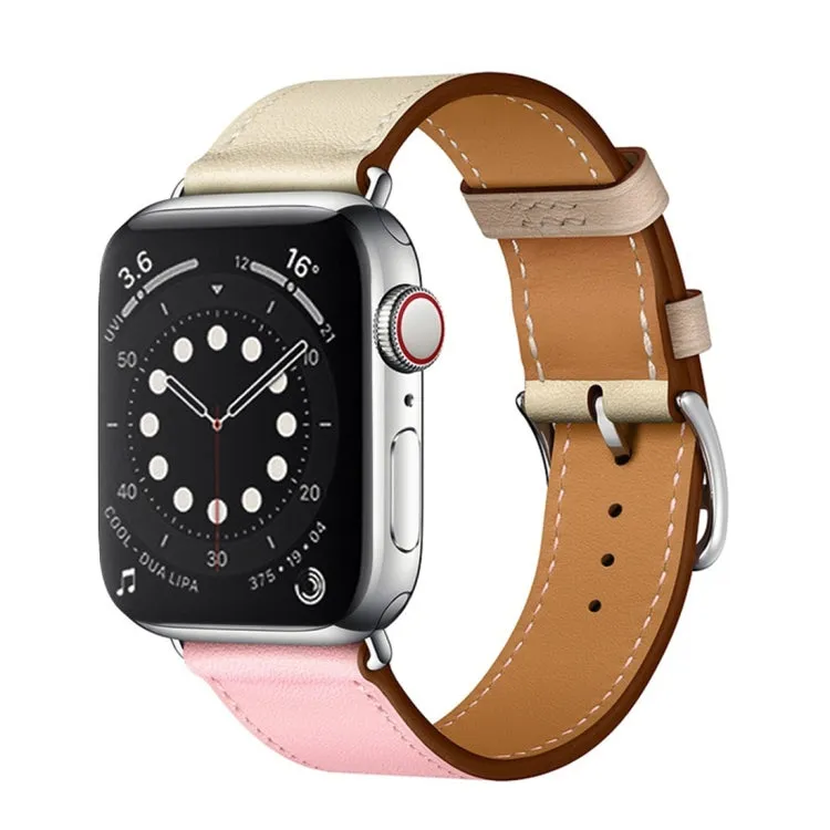 Two Color Single Loop Leather Wrist Strap Watch Band for Apple Watch Series 3 & 2 & 1 38mm, Color:Cherry Pink Pink White Ceramic Clay