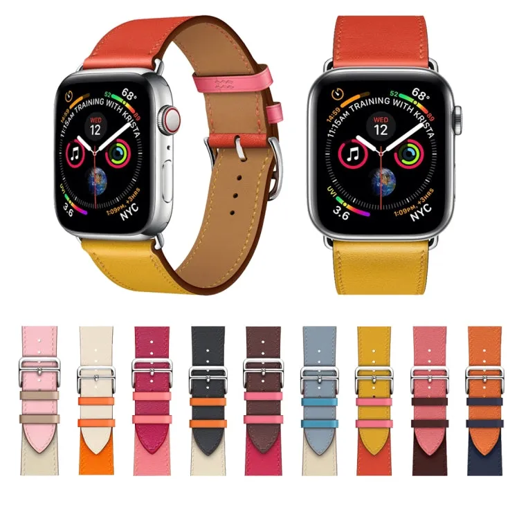 Two Color Single Loop Leather Wrist Strap Watch Band for Apple Watch Series 3 & 2 & 1 38mm, Color:Cherry Pink Pink White Ceramic Clay