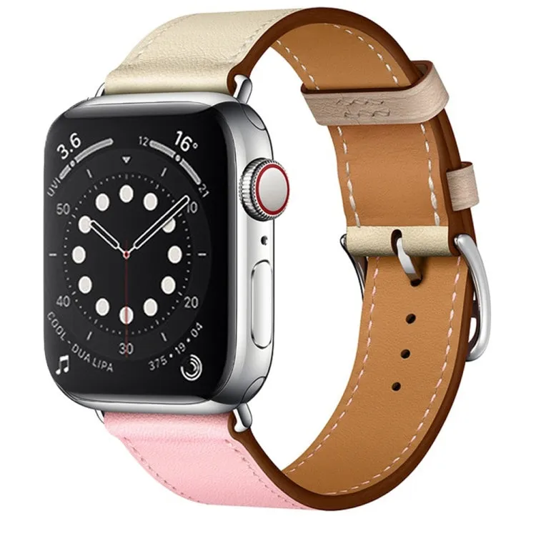 Two Color Single Loop Leather Wrist Strap Watch Band for Apple Watch Series 3 & 2 & 1 38mm, Color:Cherry Pink Pink White Ceramic Clay