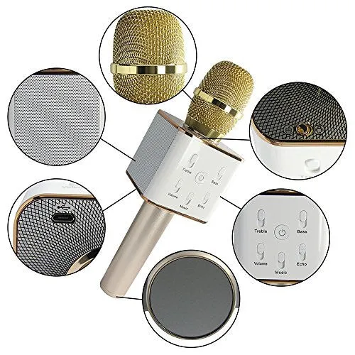 VIGICA Q7 Wireless Microphone Karaoke Player USB Condenser Microphone Bluetooth Hi Fi Speaker Sing for iPhone/...