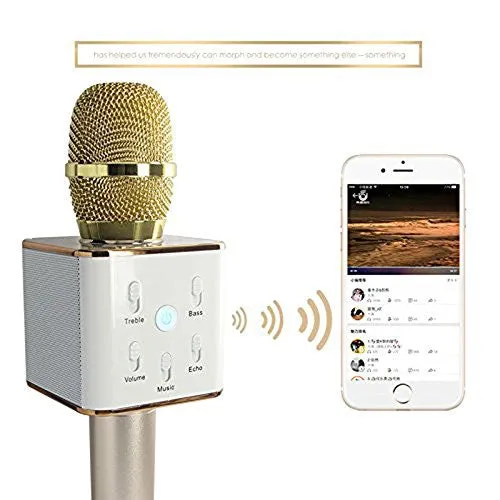 VIGICA Q7 Wireless Microphone Karaoke Player USB Condenser Microphone Bluetooth Hi Fi Speaker Sing for iPhone/...