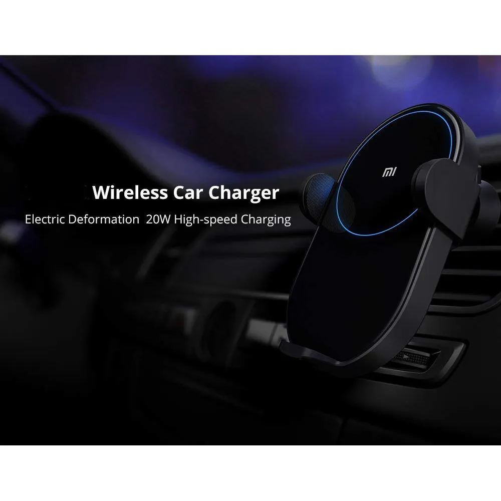 Wireless Car Charger 20W Max Power Inductive Electric Clamp Arm Double Heat Dissipation Fast Charging (Black)