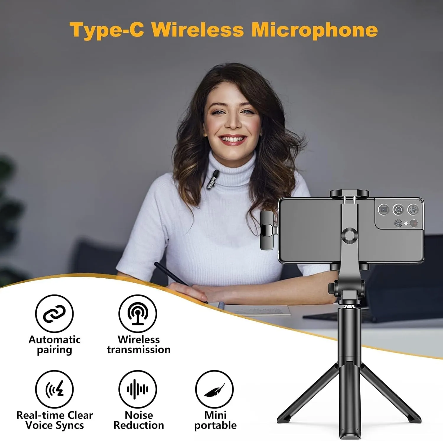 Wireless Microphones, Wireless Lavalier Microphone for iPhone/iOS/Android, Plug-Play Bluetooth Microphone, Mic with 3 Level Noise Reduction Auto Sync for Recording, Live Streaming, YouTube, TikTok