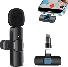 Wireless Microphones, Wireless Lavalier Microphone for iPhone/iOS/Android, Plug-Play Bluetooth Microphone, Mic with 3 Level Noise Reduction Auto Sync for Recording, Live Streaming, YouTube, TikTok