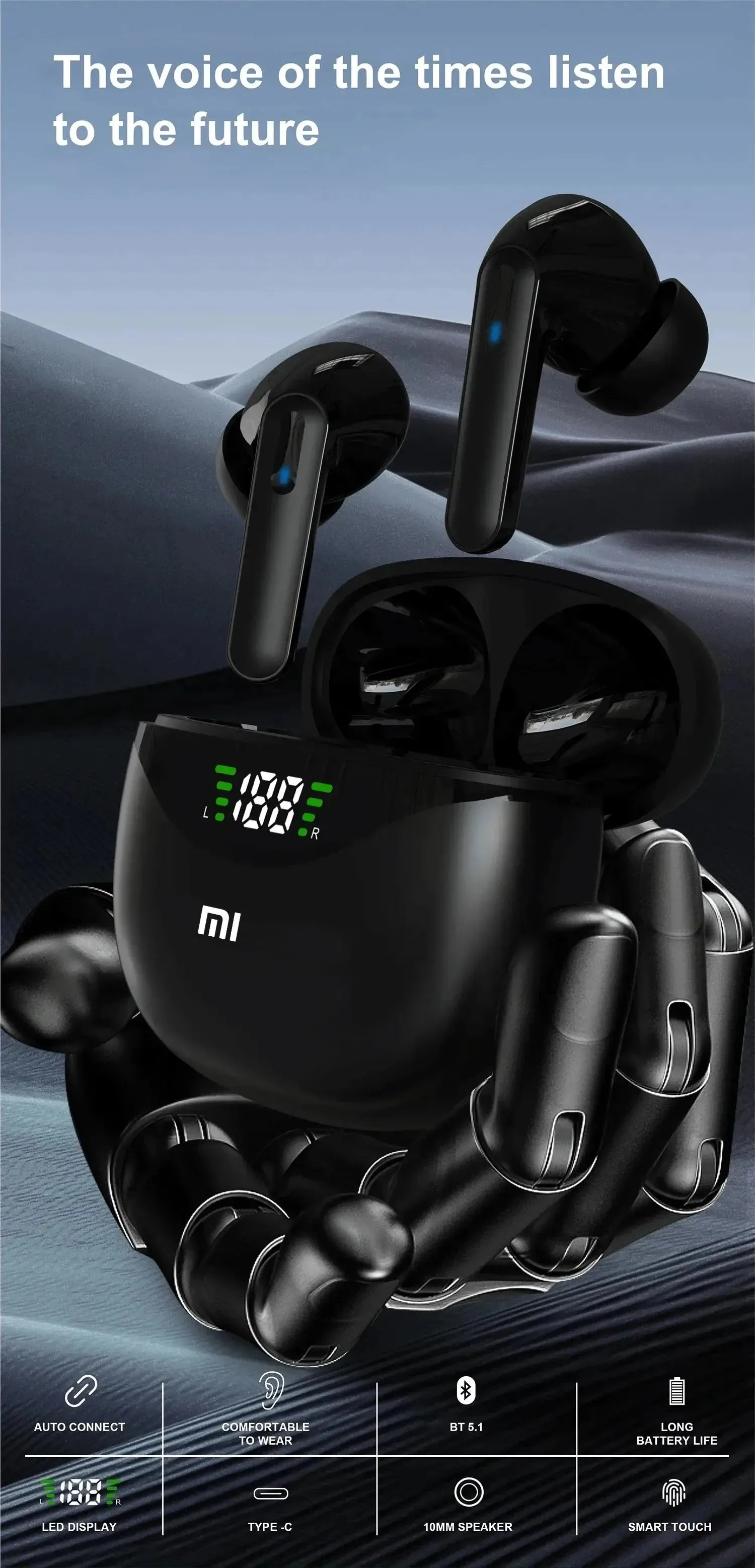 Xiaomi Bluetooth Headphone Wireless Earphones Sport Waterproof 9D Stereo Headsets With Mic LED Display Low Latency Earbuds