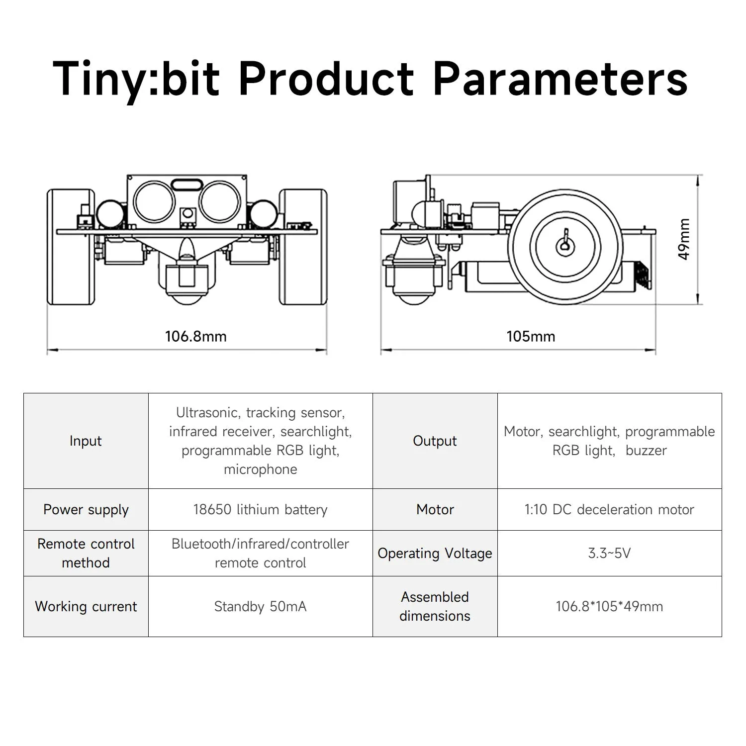 Yahboom Tiny:bit/Tiny:bit Plus smart car compatible with Micro:bit V2/1.5