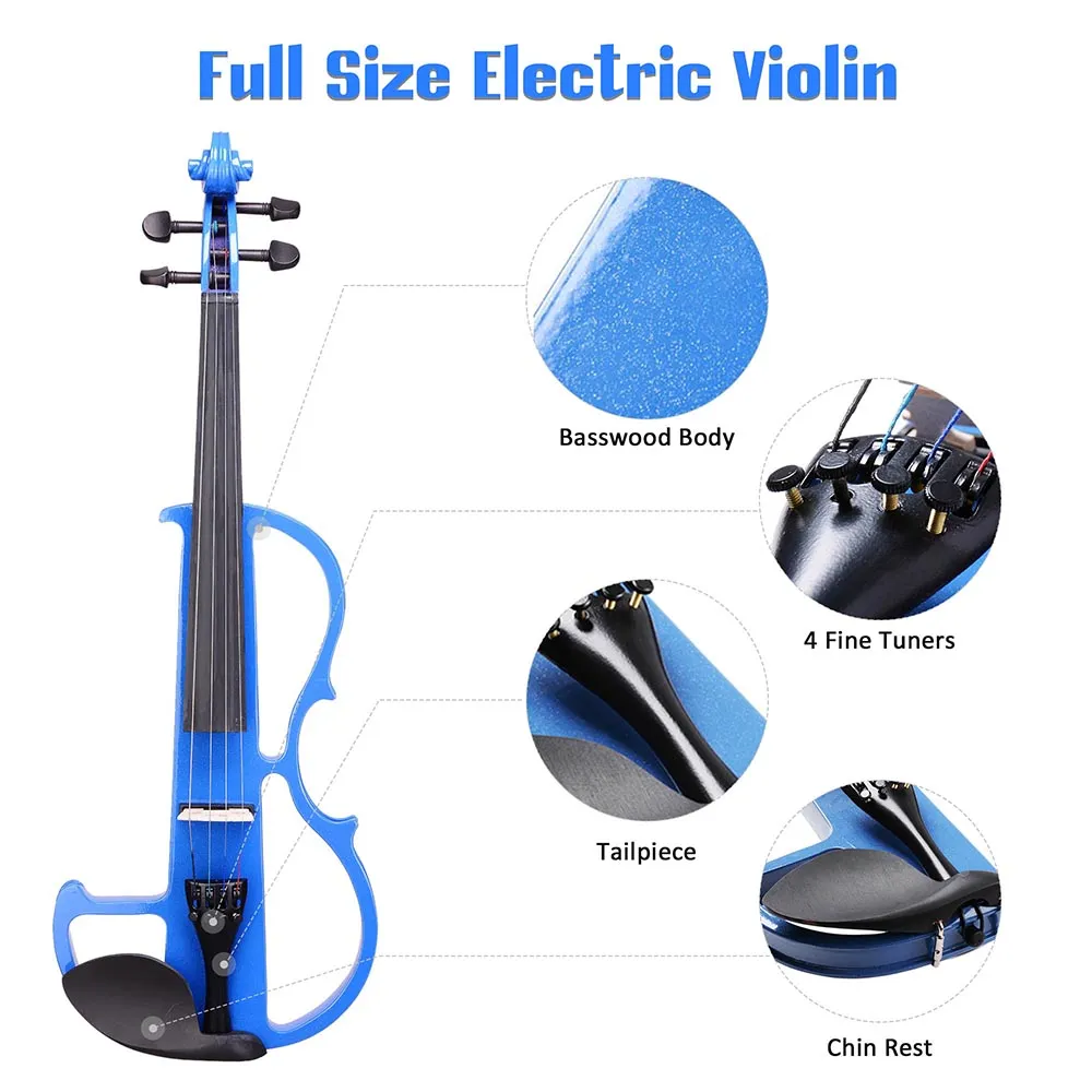 Yescom 4/4 Full Size Electric Violin Bow Case Headphone Set