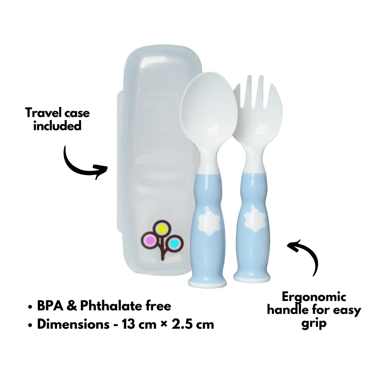 ZoLi Ergonomic Fork & Spoon Set with Travel Case - Mist Blue