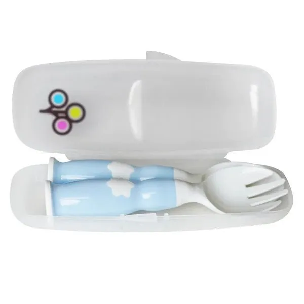 ZoLi Ergonomic Fork & Spoon Set with Travel Case - Mist Blue